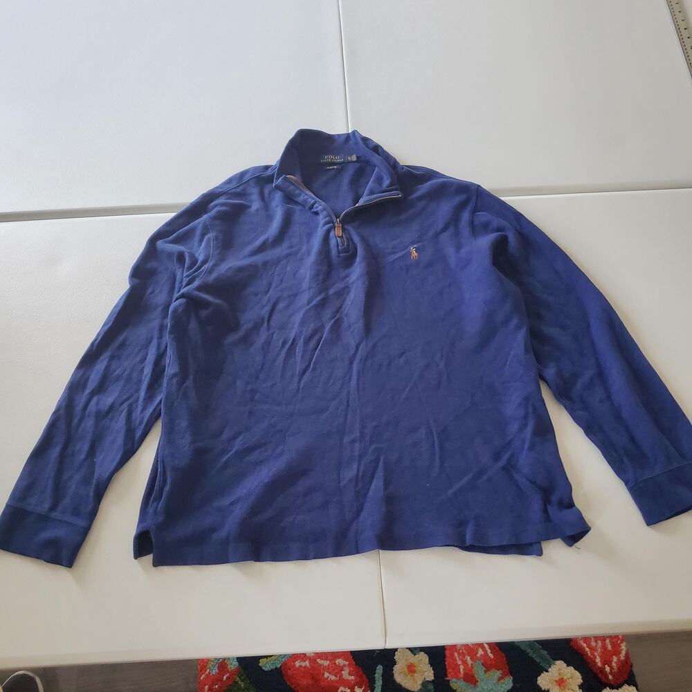 Polo Ralph Lauren Pullover Mens XL Blue Estate Rib Cotton Quarter Zip Sweater